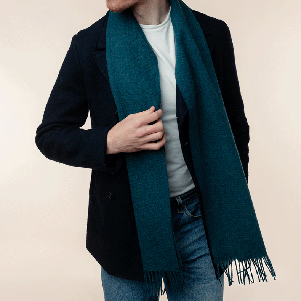 teal merino wool scarf grab