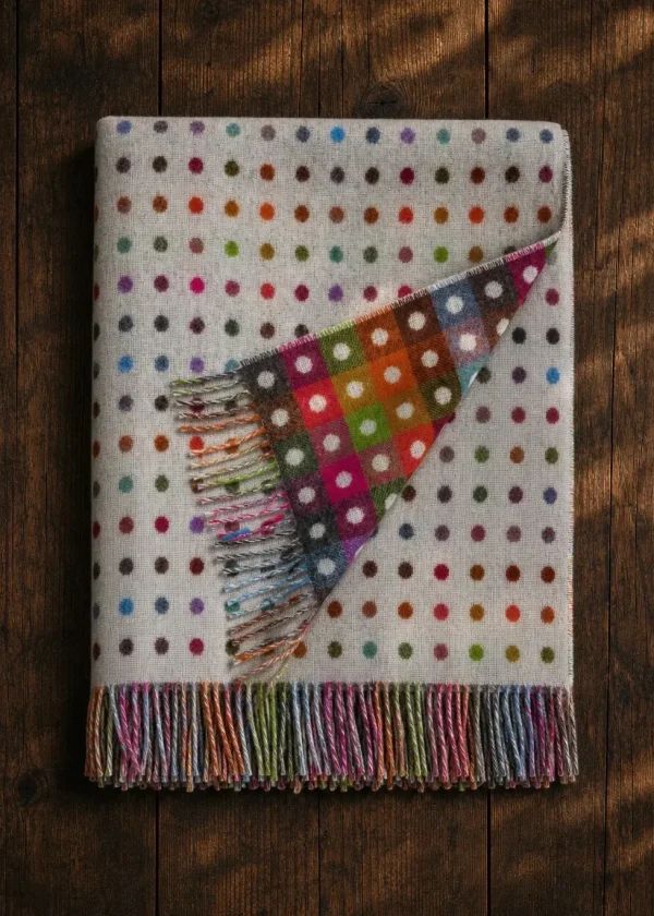 ww merino lambswool grey spot reversible throw