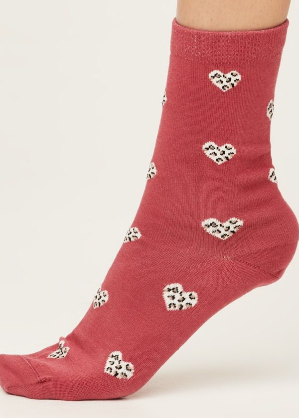SPW729 Blush Pink Leopard Heart Bamboo Organic Cotton Socks in Blush Pink 1