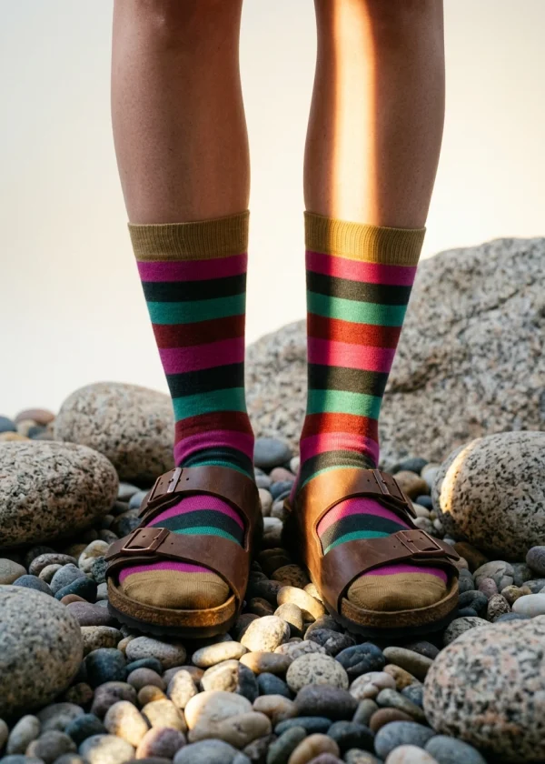 wildwool pic thought bamboo socks pink red stripe