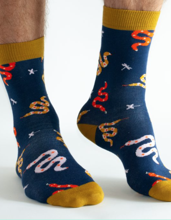 Navy snake bamboo socks doris and dude.png