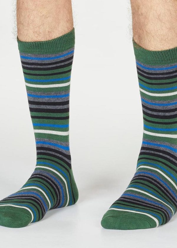 SPM702 OLIVE GREEN Watson Bamboo Organic Cotton Stripe Socks In Olive Green 2.jpg