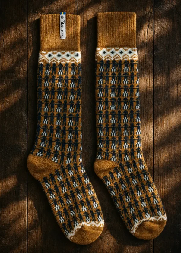 Koren mustard folk design merino socks ww