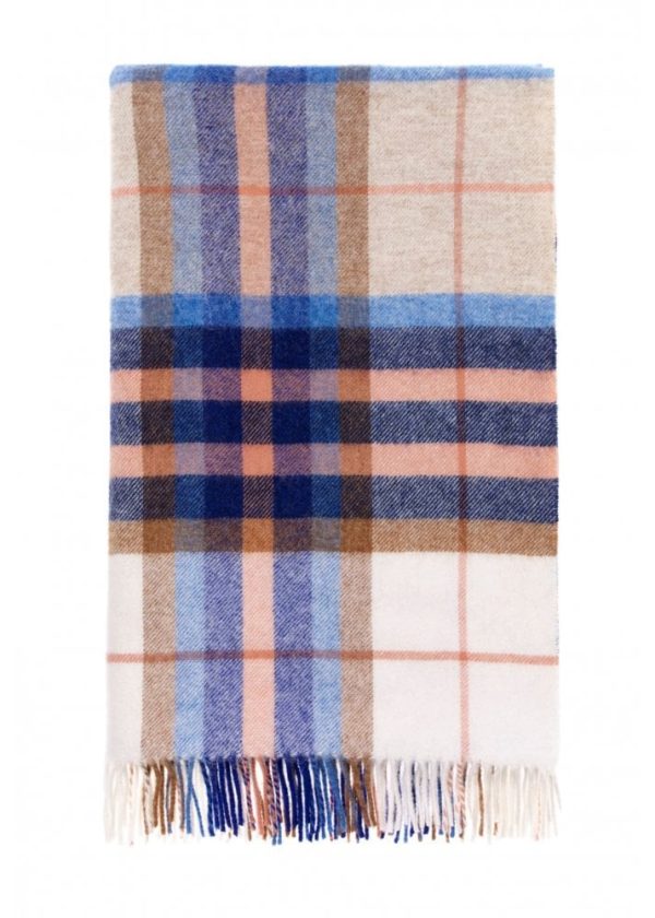 bronte by moon falmouth check pure new wool throw ivory blue p7829 41370 image