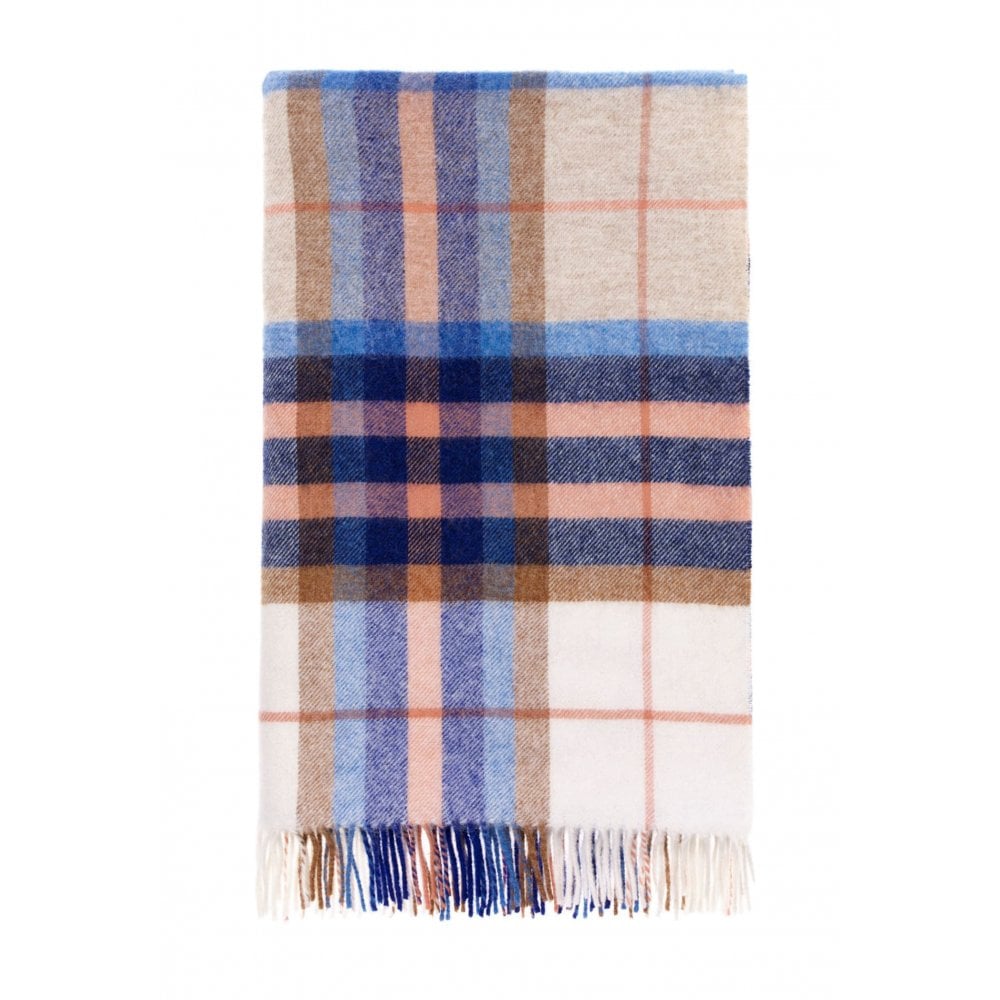 bronte by moon falmouth check pure new wool throw ivory blue p7829 41370 image