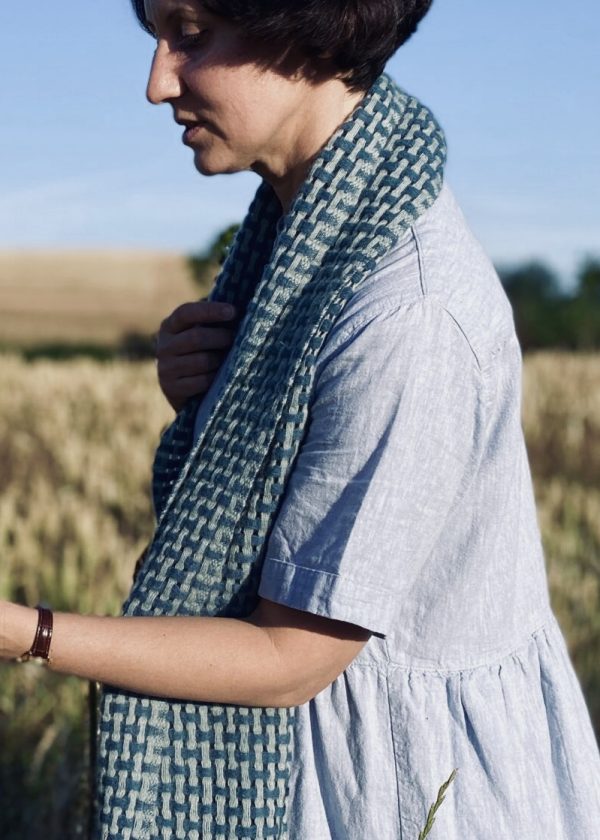 aqua blue criss cross cashmere blend scarf ww