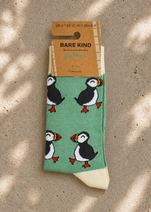 bare kind save puffins green bamboo socks ww