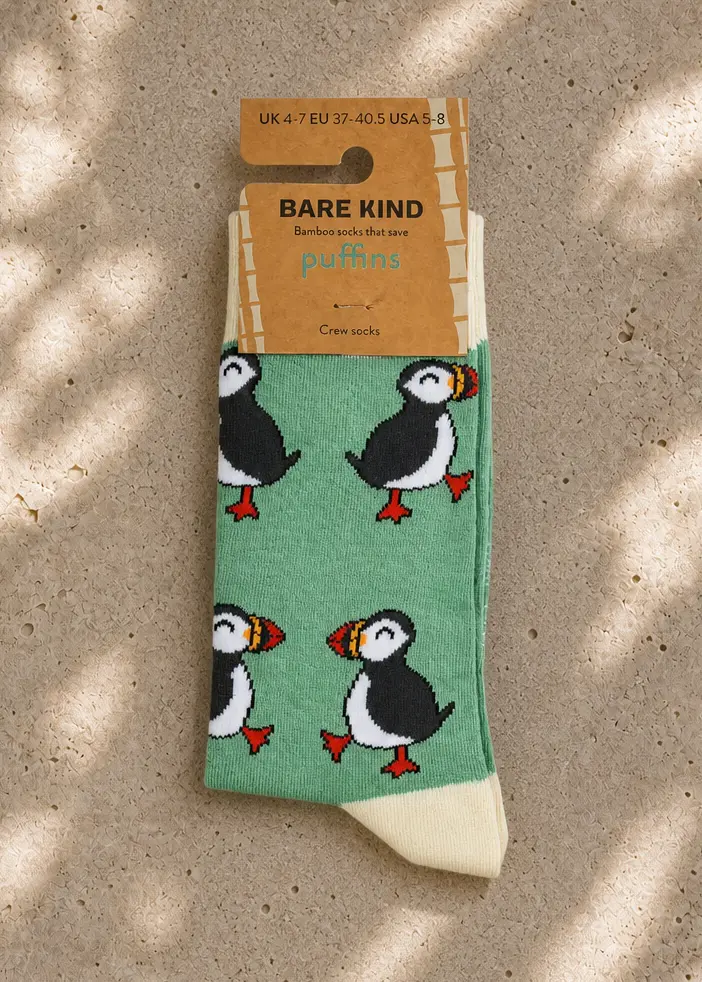 bare kind save puffins green bamboo socks ww