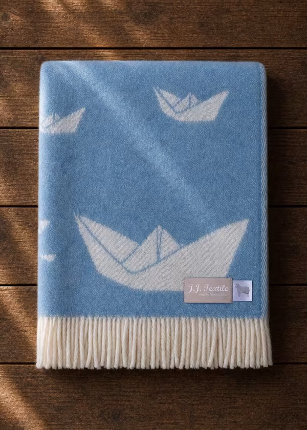blue boat pure wool throw jj textiles ww