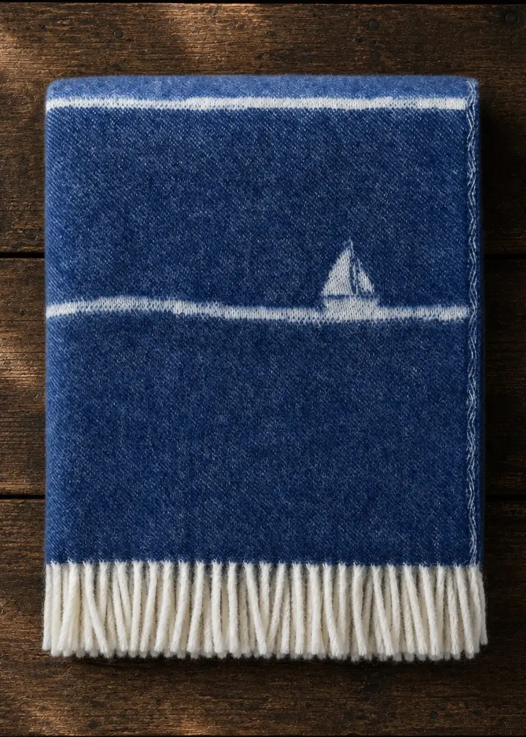 blue boat pure wool throw ww