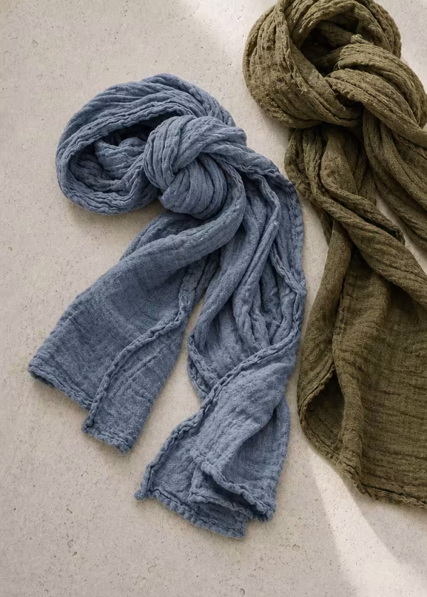 blue khaki pure hemp scarf ww