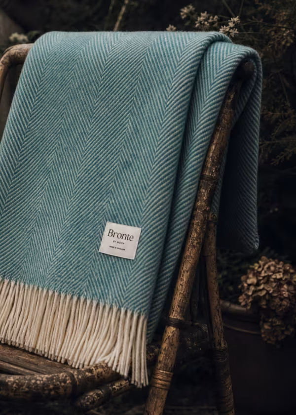 bronte aqua herringbone wool throw ww