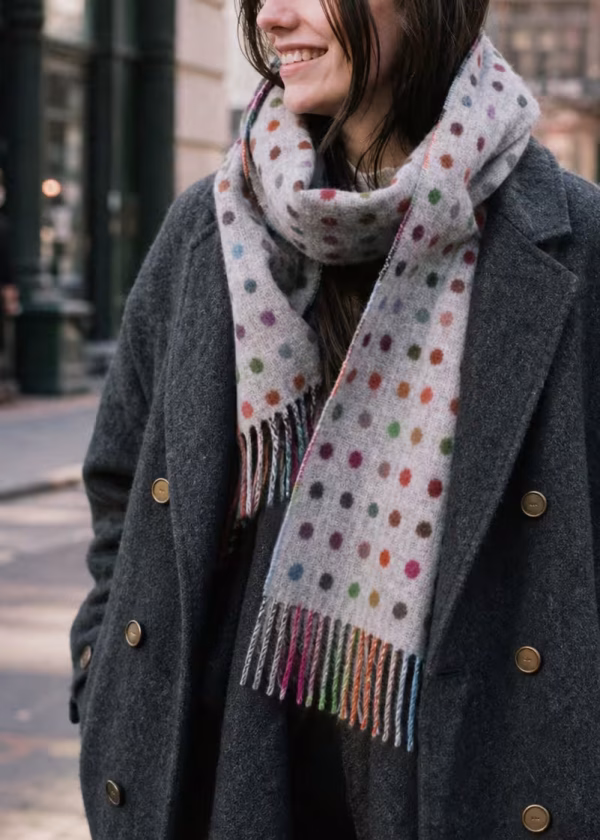 bronte grey spot check lambswool scarf ls ww