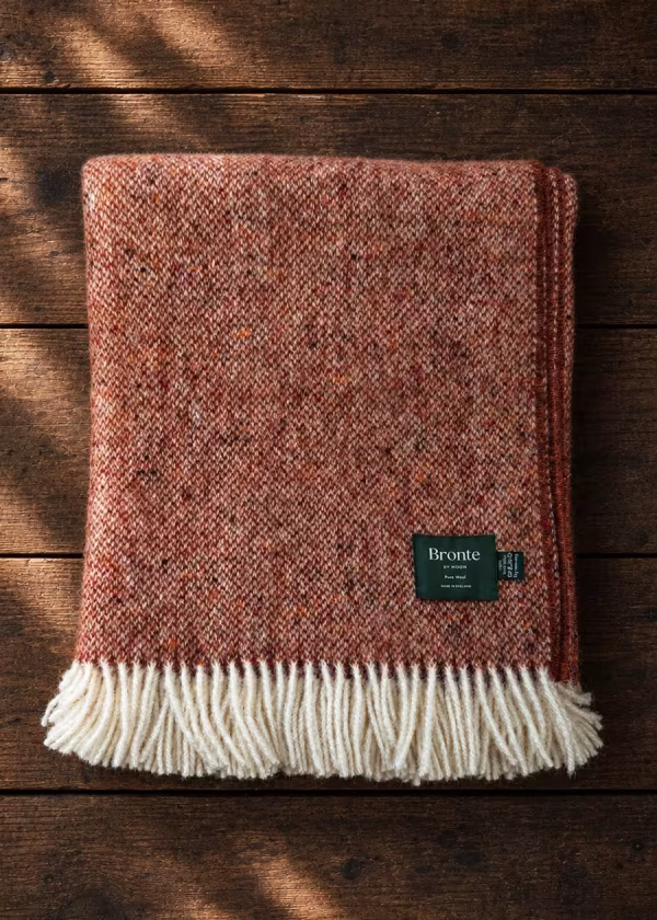 bronte tweedy terracotta pure wool throw ww