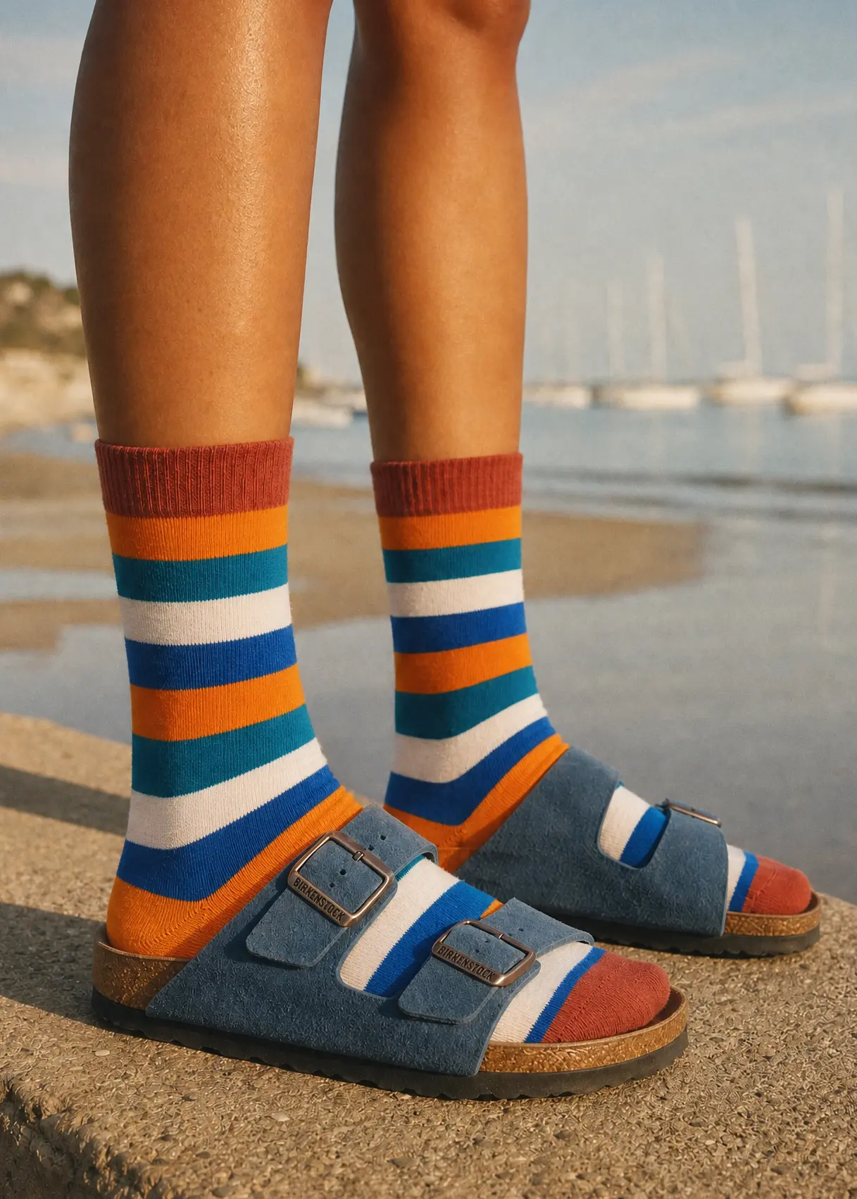 doris dude orange blue stripey sock ww