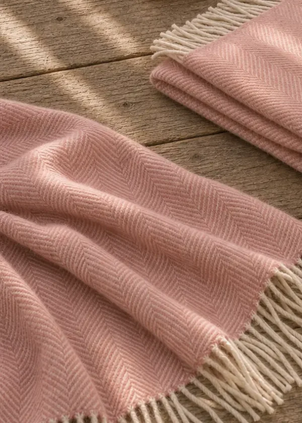 dusky pink herringbone wool throw ww