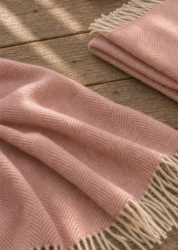 dusky pink herringbone wool throw ww