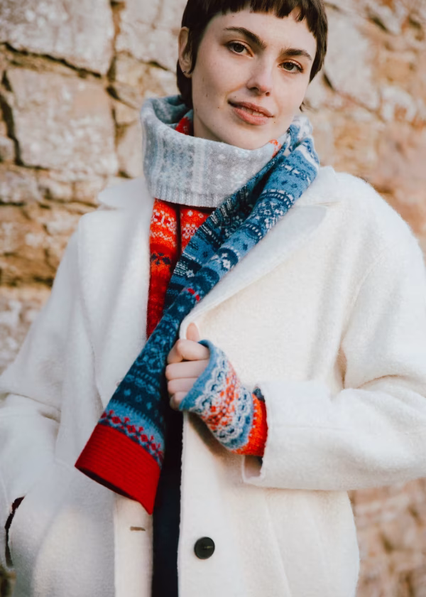 eribe alloa fairisle scarf blue bella wool