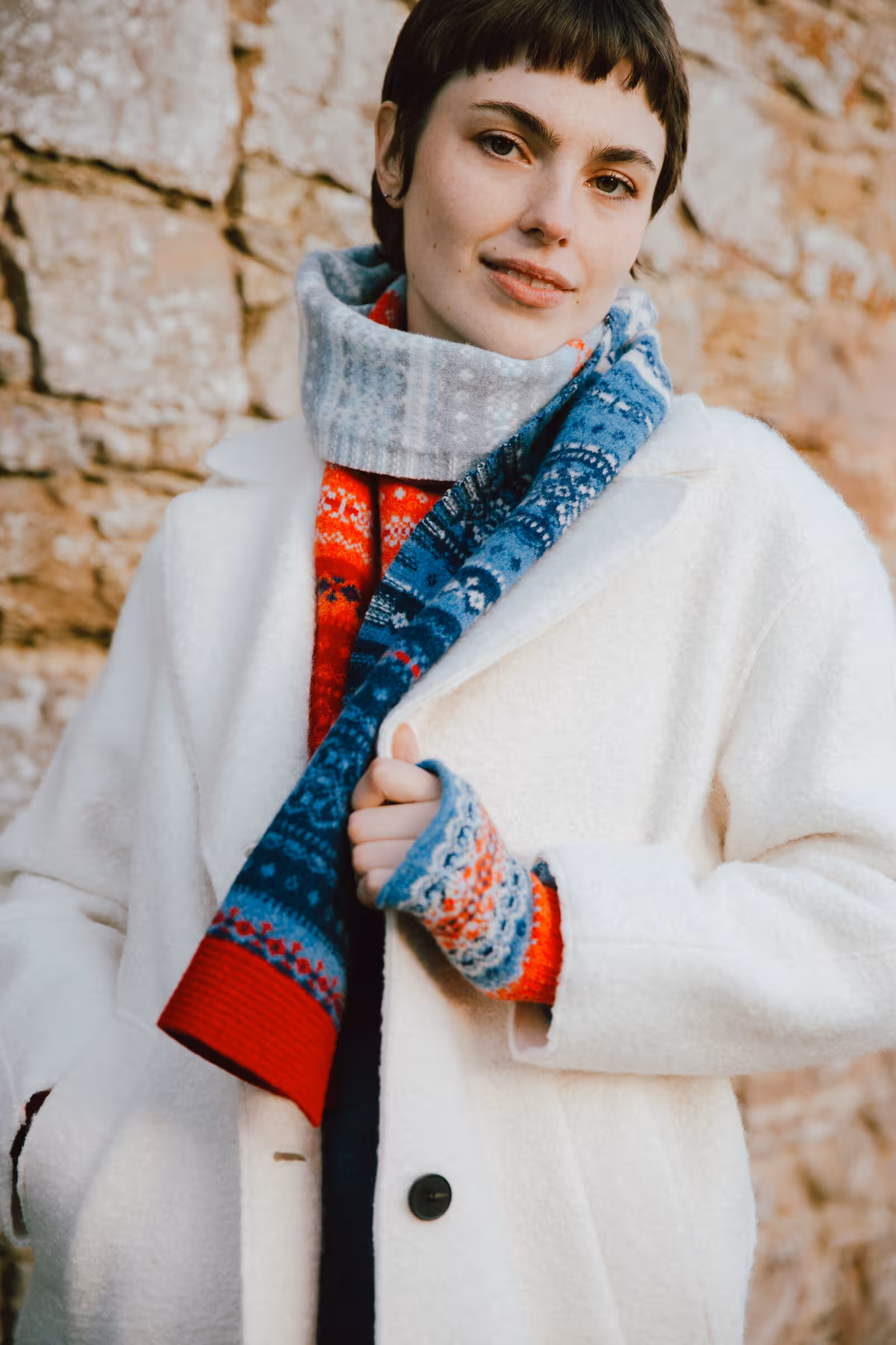 eribe alloa fairisle scarf blue bella wool
