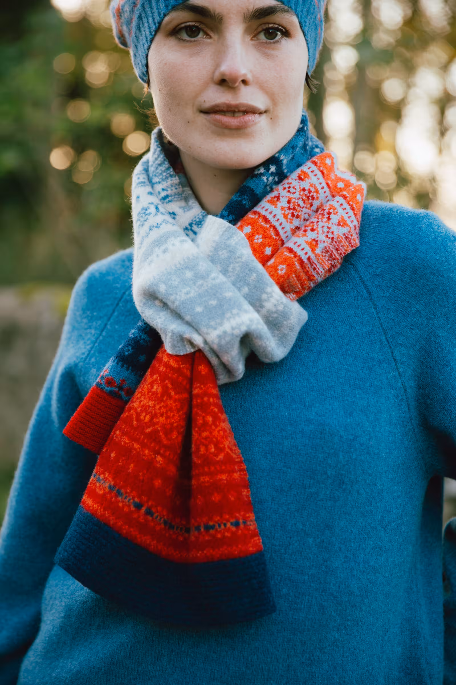 eribe eribe alloa fairisle scarf blue bella ww