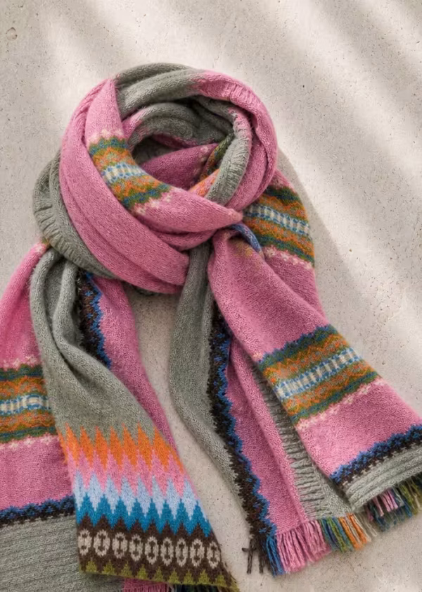 eribe pink willow fairisle merino scarf ww