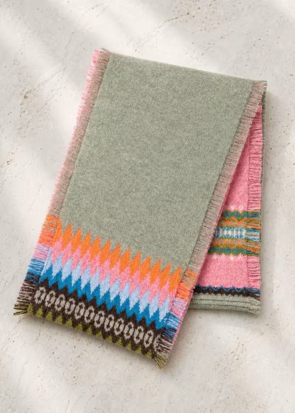 eribe pink willow fairisle wool scarf merino ww