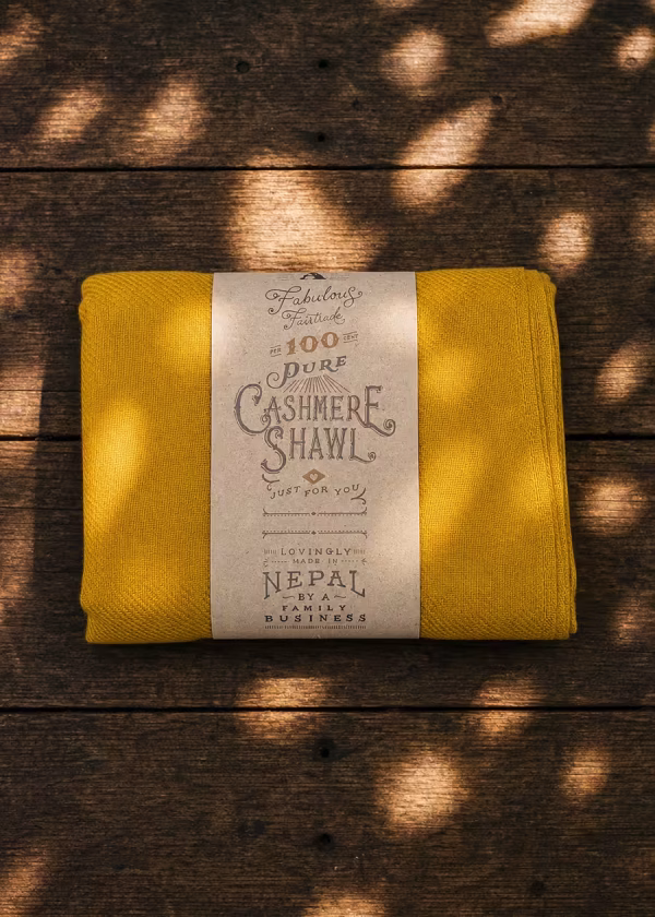 fairtrade mustard cashmere shawl ww