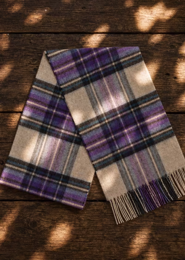 grassington heather purple check bronte scarf ww