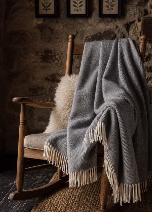 grey herringbone merino throw ww