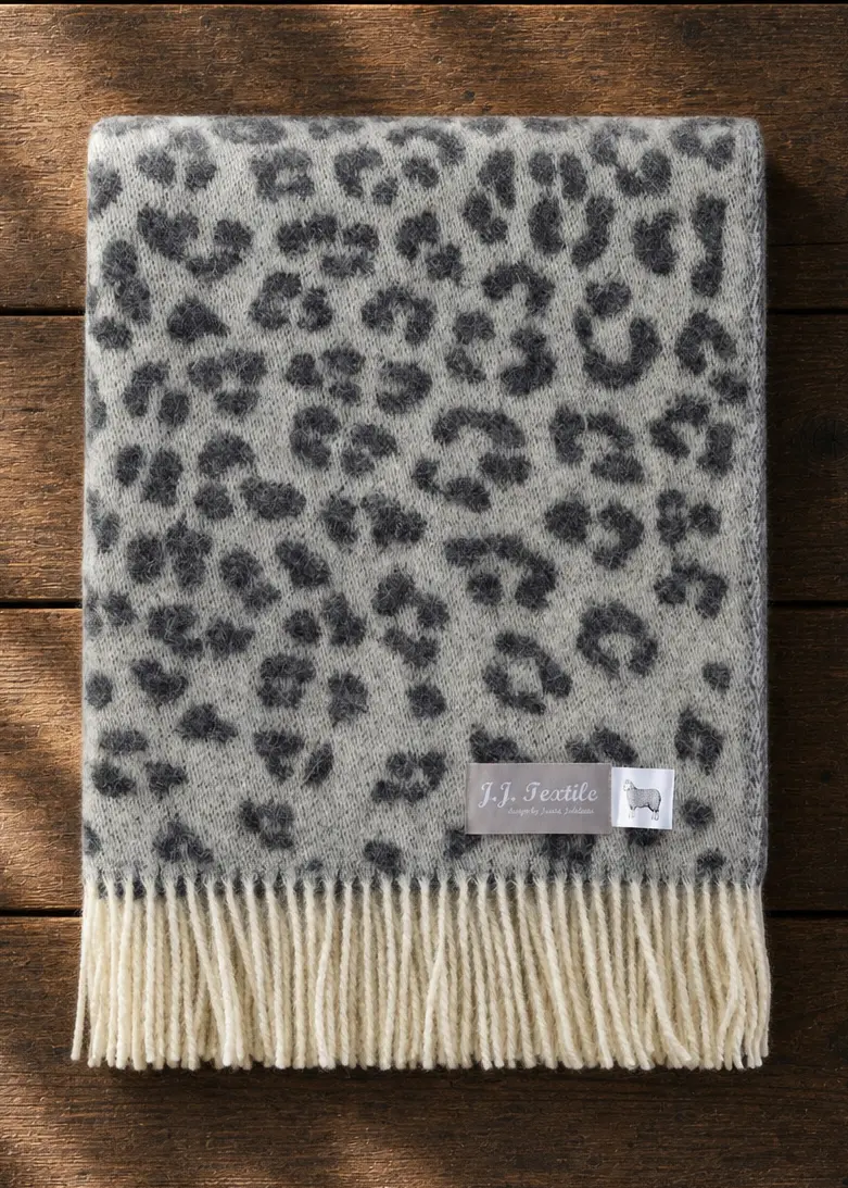 grey leopard print pure wool throw ww