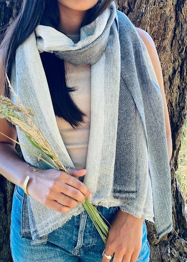 grey stripe fairtrade cashmere shawl ww