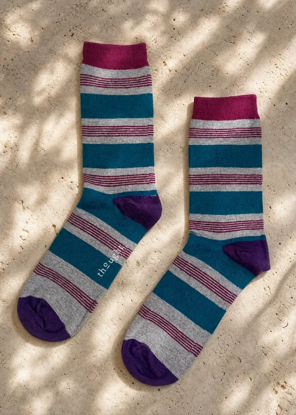 A striped sock in the colourway 