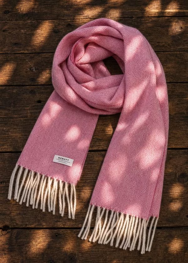mcnutt pink herringbone pure wool scarf ww