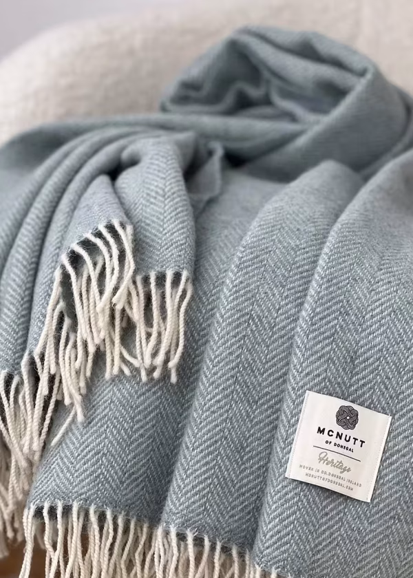 mcnutt sea green herringbone wool throw