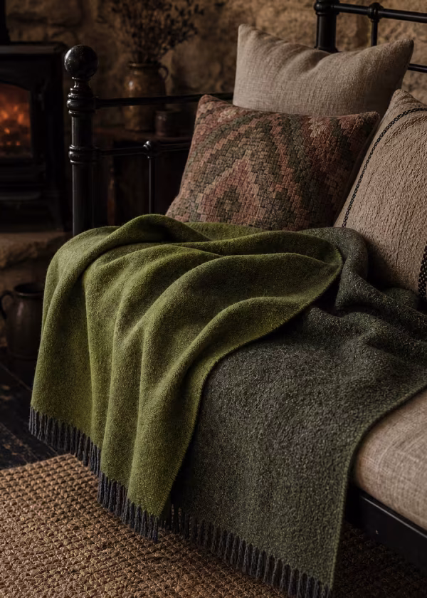meadow green reversible wool throw mcnutt ww