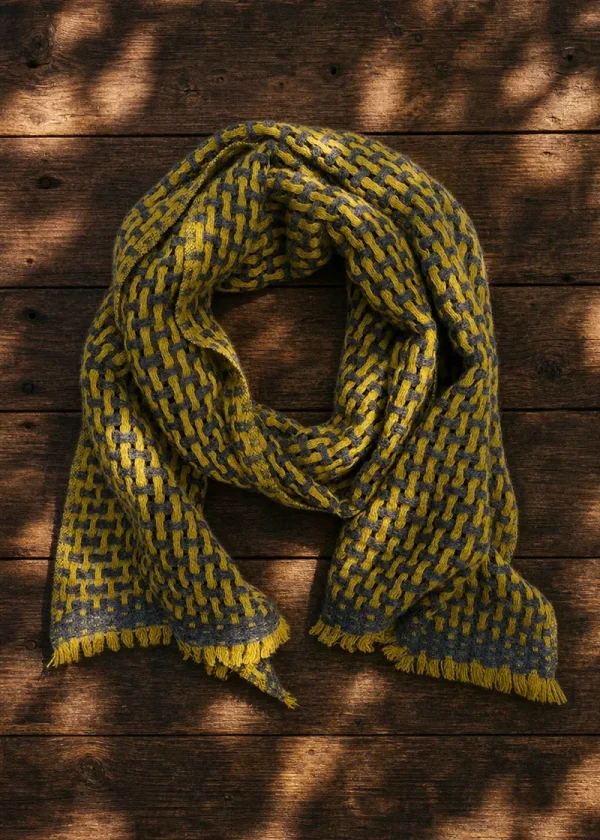 mustard criss cross fairtrade cashmere scarf ww