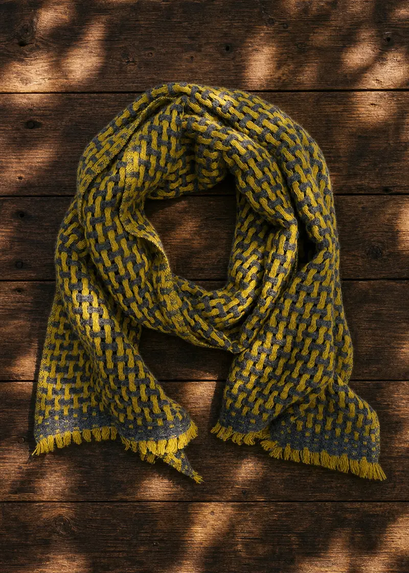 mustard criss cross fairtrade cashmere scarf ww