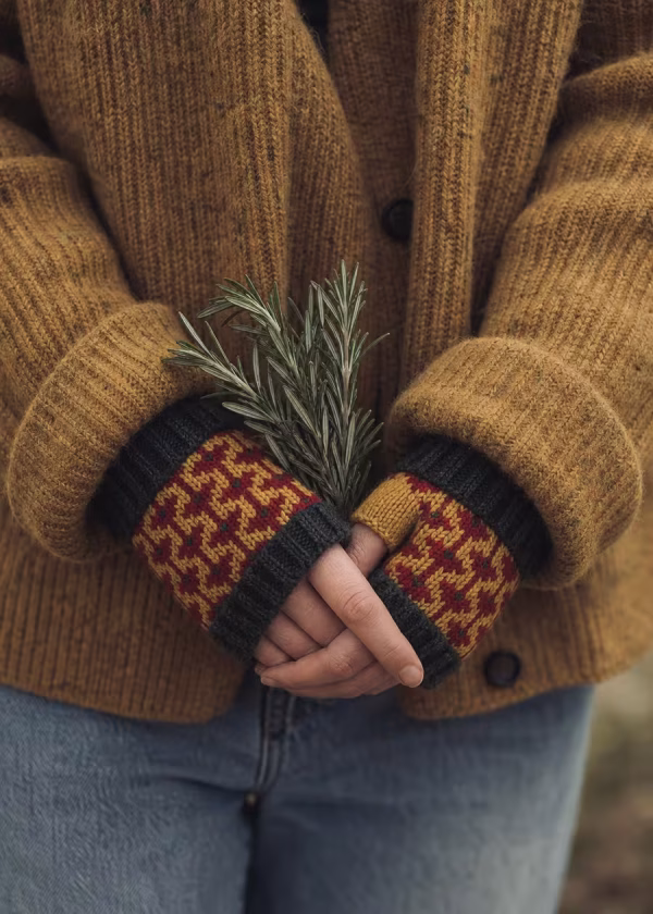 ojbro evelina merino wool wristwarmers mustard red ww