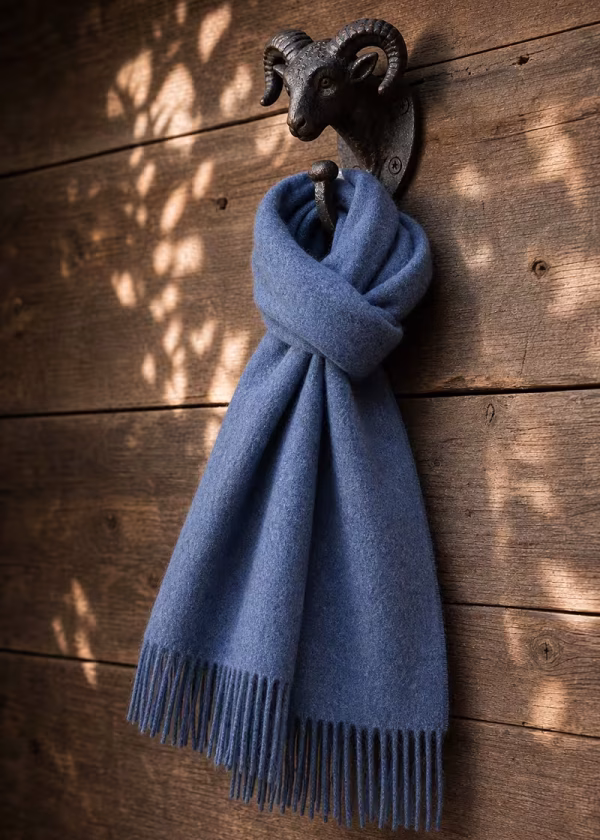 plain airforce blue bronte lambswool scarf ww