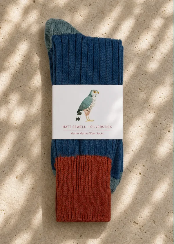 silverstick merlin blue merino wool socks ww