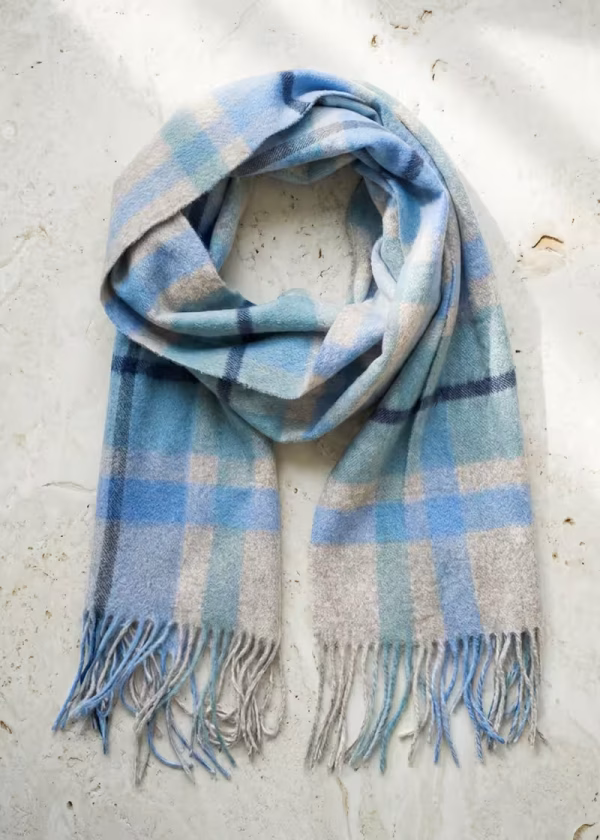 skye blue check wide lambswool scarf ww
