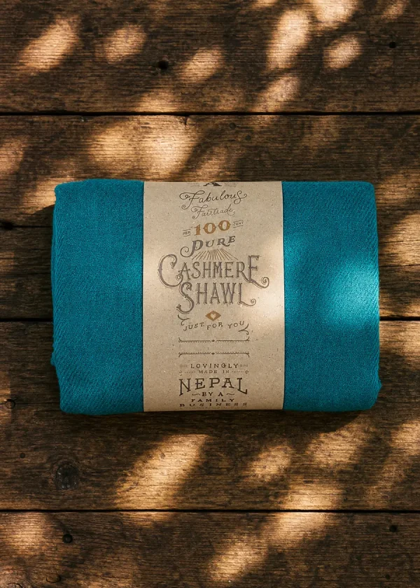 teal pure cashmere shawl fairtrade ww