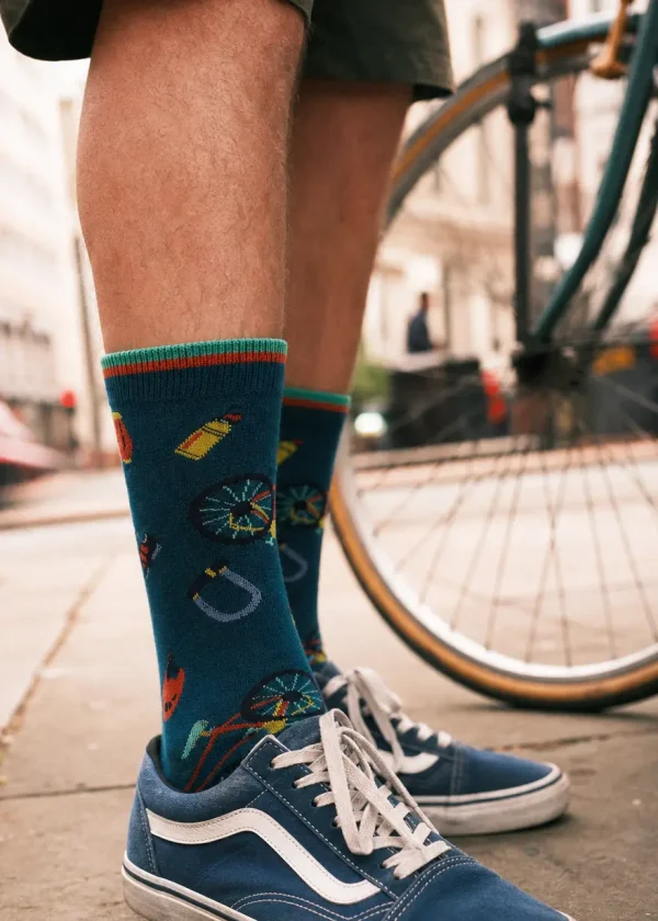 thought griffen bike navy bamboo socks ww