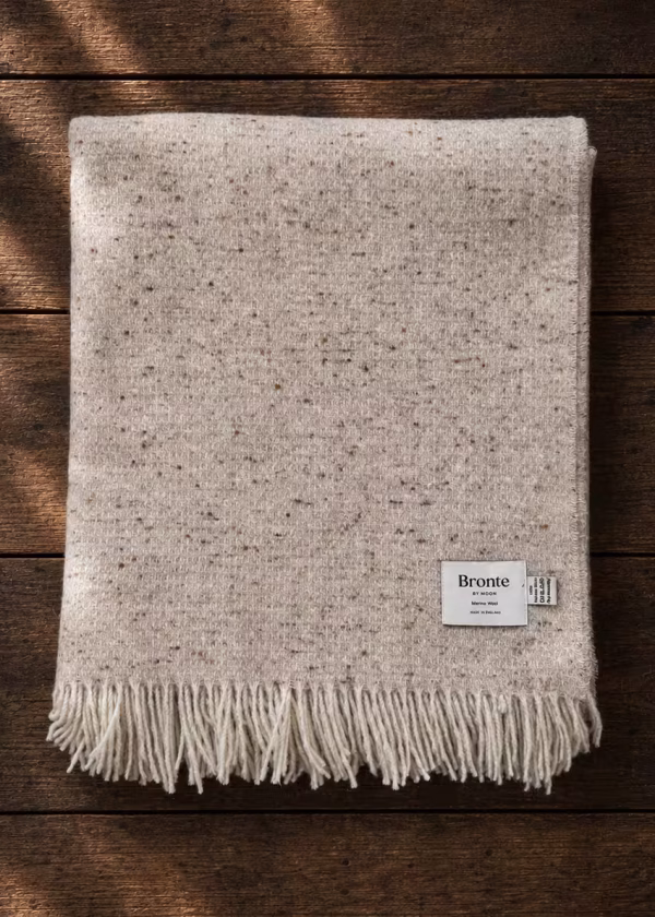 tweedy oatmeal bronte pure wool throw ww