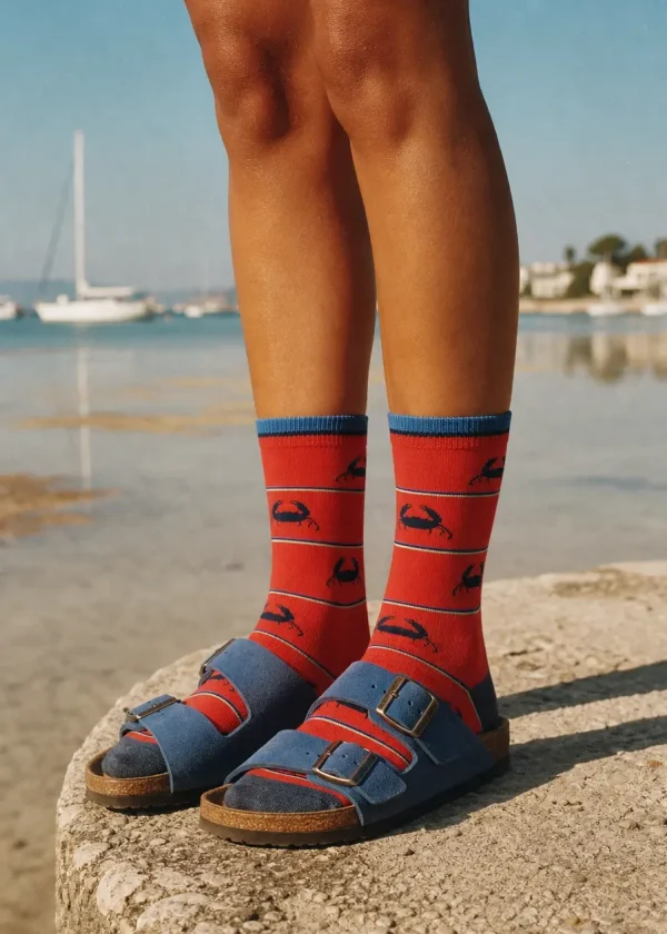 womens red crab bamboo sock ww