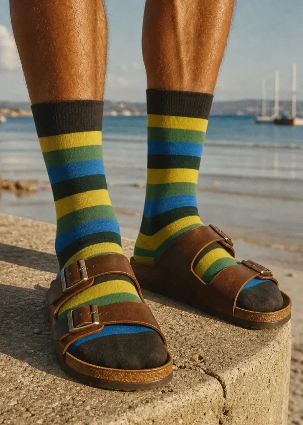 yellow green blue stripey bamboo sock ww