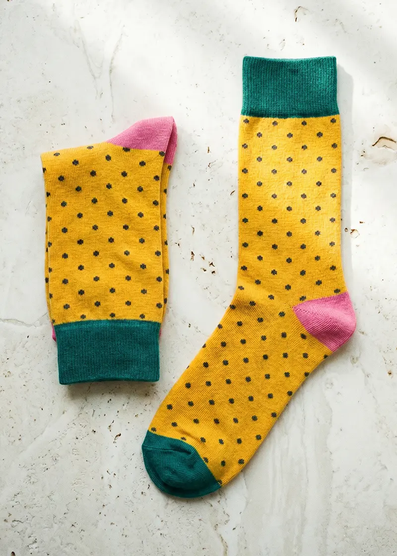 yellow pink spotty bamboo sock ww