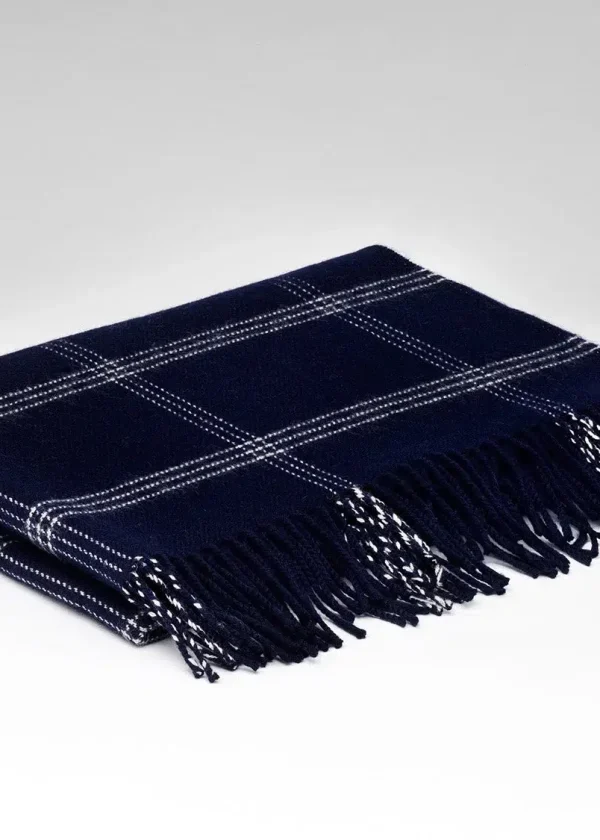 Navy Windowpane Merino Lambswool Pashmina