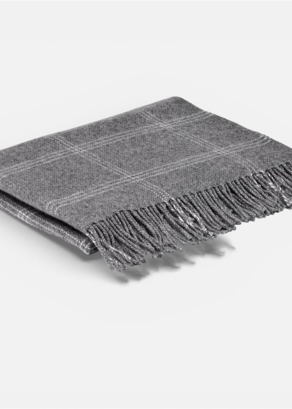 Grey Windowpane Merino Lambswool Pashmina
